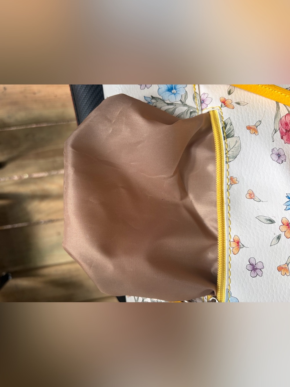 White Floral Shoulder Bag with Yellow Handles - Picture 14 of 15